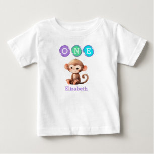 Monkey 1st Birthday one with name purple Baby T-Shirt