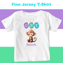 Monkey 1st Birthday one with name purple Baby T-Shirt