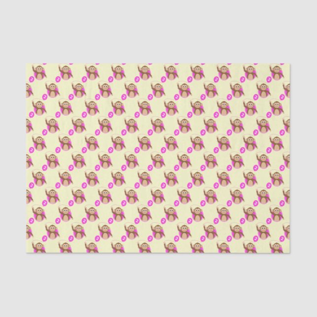 Monkey 2 year old pink cream tissue paper (Front)