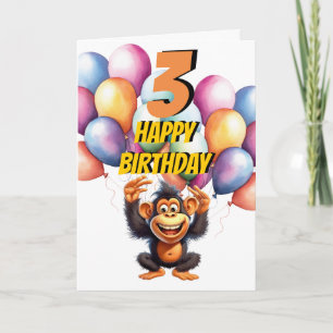 Monkey 3rd Birthday Balloons Card