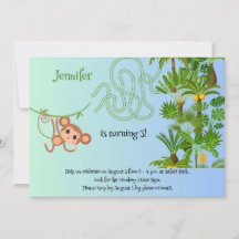 Monkey and bananas maze birthday invitations