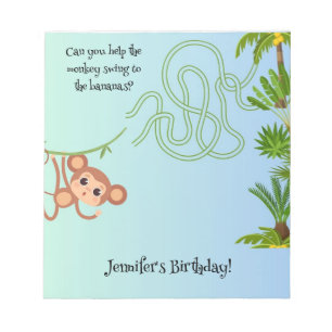 Monkey and bananas maze birthday notepads