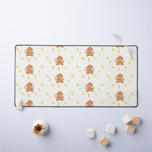Monkey and bananas pattern white desk mat