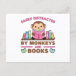 Monkey And Books Funny Saying With Book Postcard