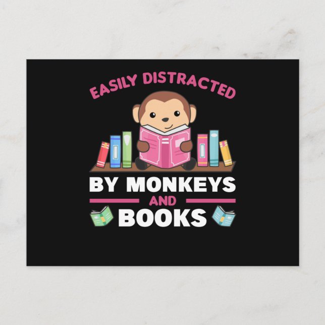Monkey And Books Funny Saying With Book Postcard (Front)