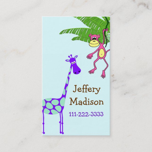 Monkey and Giraffe Kid's Safety Card (Front)