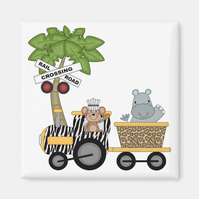 Monkey and Hippo Train Tshirts and Gifts Magnet (Front)