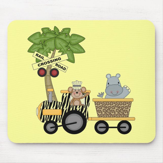 Monkey and Hippo Train Tshirts and Gifts Mouse Mat (Front)
