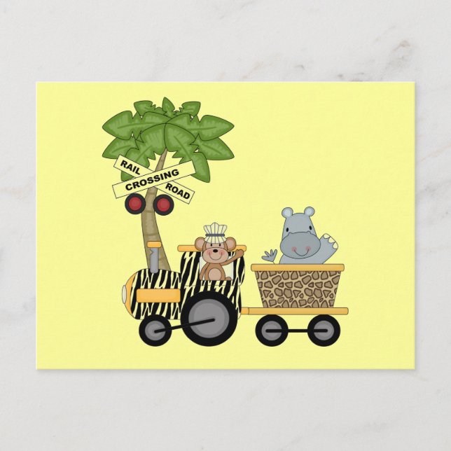Monkey and Hippo Train Tshirts and Gifts Postcard (Front)
