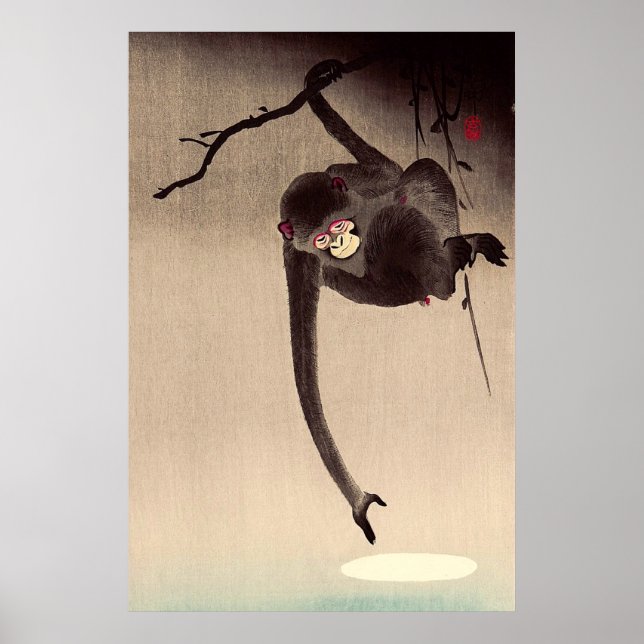Monkey and Moon Ohara Koson Early 20th Century Poster (Front)