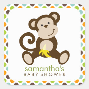 Monkey and Polka Dots Square Sticker