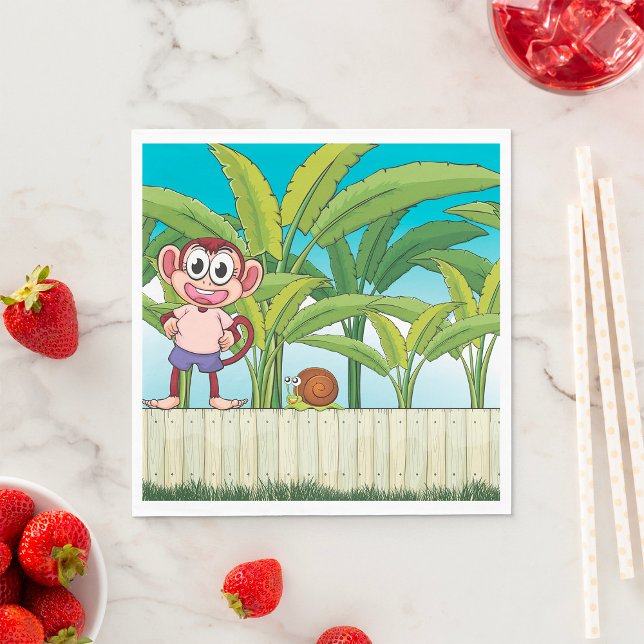 Monkey and Snail in Tropical Jungle Scene Napkin (Creator Uploaded)
