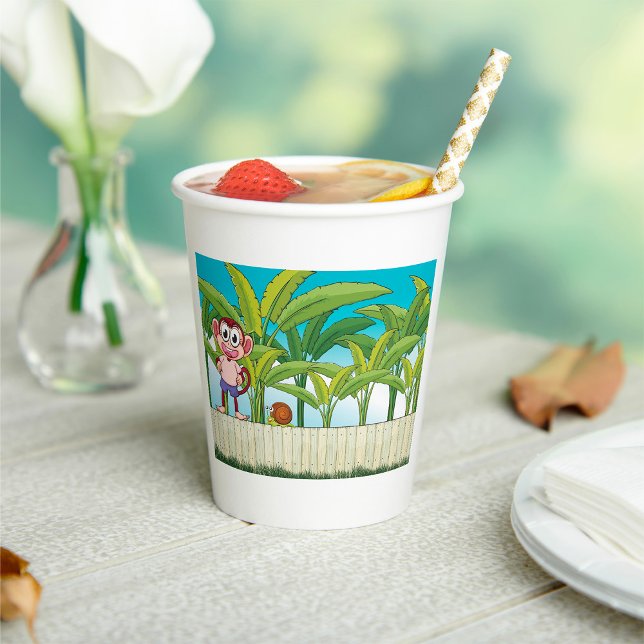 Monkey and Snail in Tropical Jungle Scene Paper Cups (Creator Uploaded)