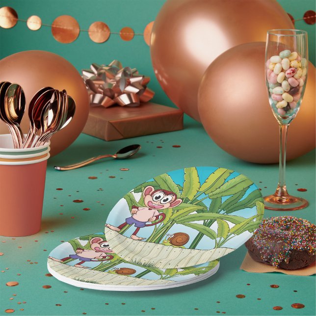 Monkey and Snail in Tropical Jungle Scene Paper Plate (Creator Uploaded)