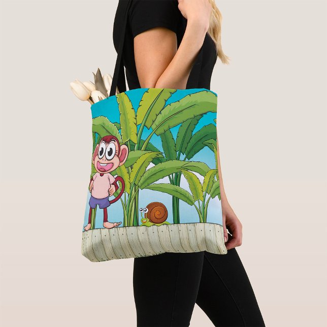 Monkey and Snail in Tropical Jungle Scene Tote Bag (Creator Uploaded)