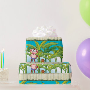 Monkey and Snail in Tropical Jungle Scene Wrapping Paper