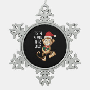 Monkey Animal Christmas Snowflake Pewter Christmas Ornament