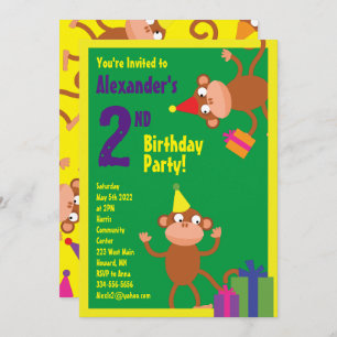 Monkey Animal Kid's Birthday Party Invitations