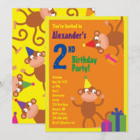 Monkey Animal Kid's Birthday Party Invitations