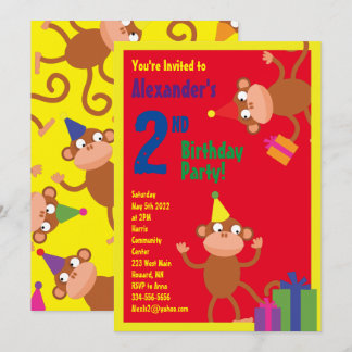 Monkey Animal Kid's Birthday Party Invitations