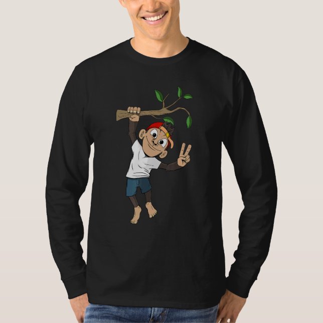Monkey Animal Tree Branch Zoo T-Shirt (Front)