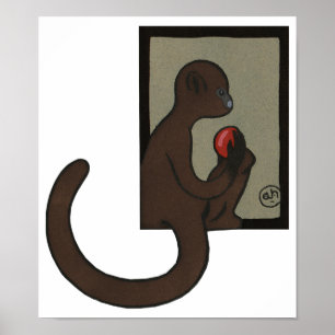 Monkey - Antiquarian, Colourful Book Illustration Poster