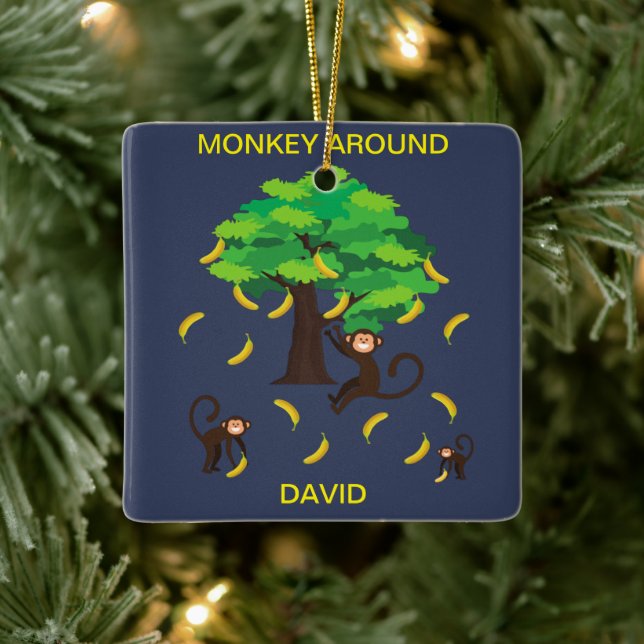 "Monkey Around" Monkeys Going Bananas   Ceramic Ornament (Tree)