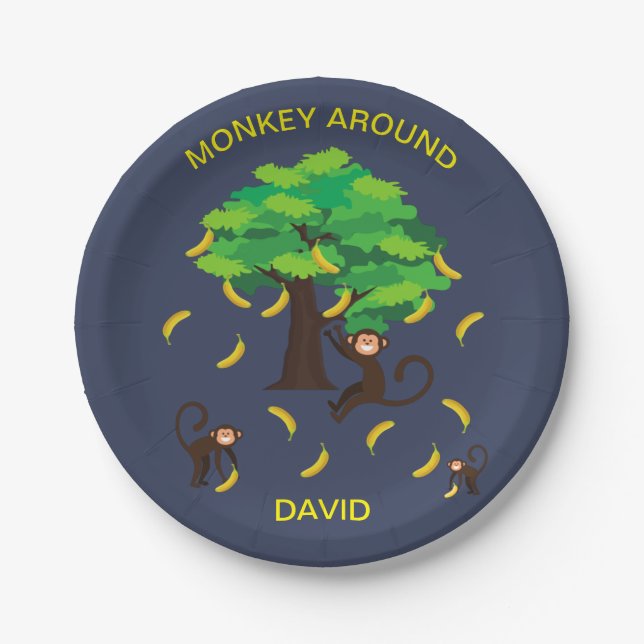 "Monkey Around" Monkeys Going Bananas   Paper Plate (Front)