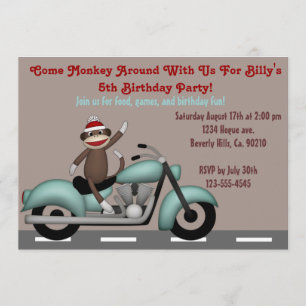 Monkey Around Motorcycle Birthday Invitation
