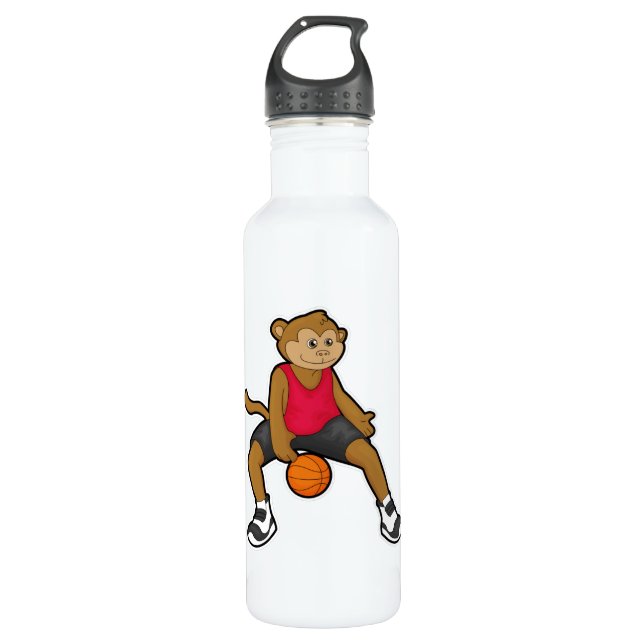 Monkey as Basketball player with Basketball 710 Ml Water Bottle (Front)