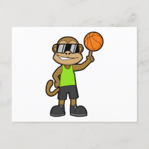 Monkey as Basketball player with Basketball ball Postcard