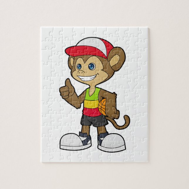 Monkey as Basketball player with Basketball Jigsaw Puzzle (Vertical)