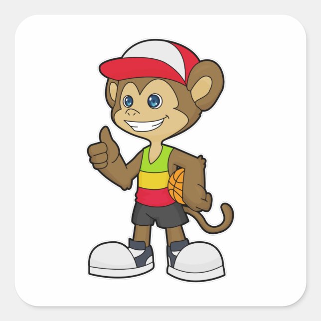Monkey as Basketball player with Basketball Square Sticker (Front)