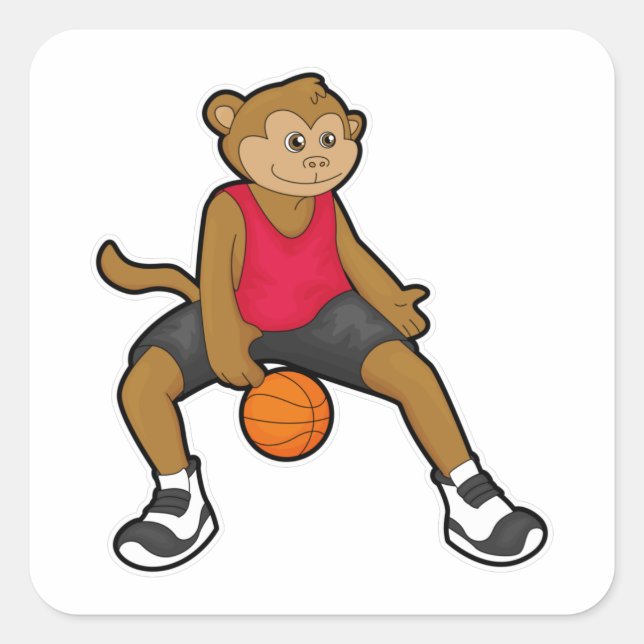 Monkey as Basketball player with Basketball Square Sticker (Front)
