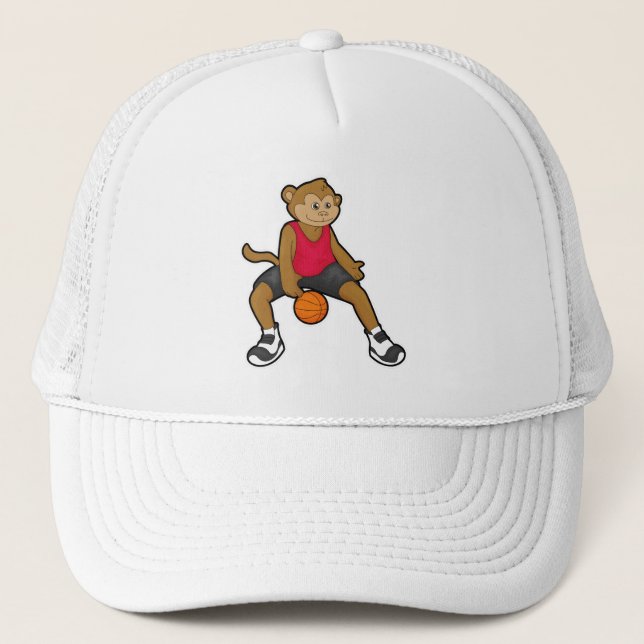 Monkey as Basketball player with Basketball Trucker Hat (Front)