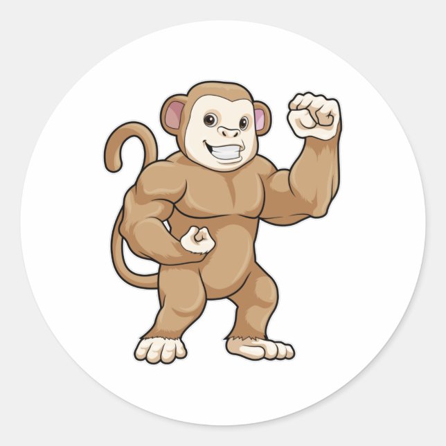 Monkey as Bodybuilder at Bodybuilding Classic Round Sticker (Front)