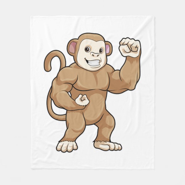 Monkey as Bodybuilder at Bodybuilding Fleece Blanket (Front)