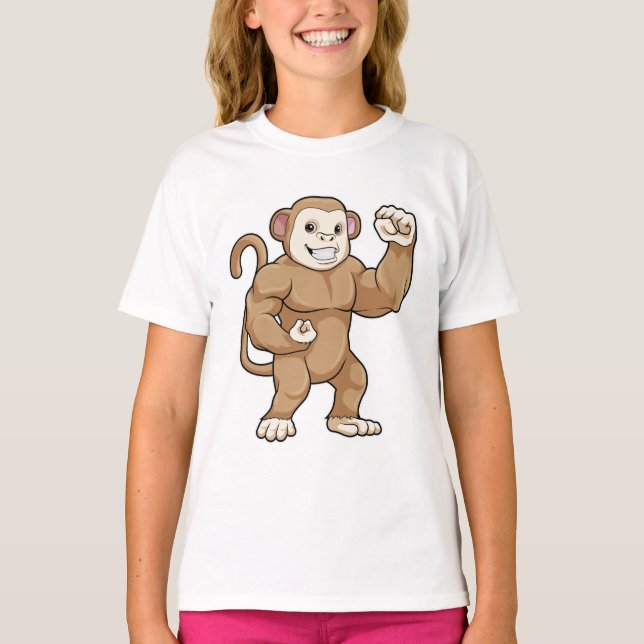 Monkey as Bodybuilder at Bodybuilding T-Shirt (Front)