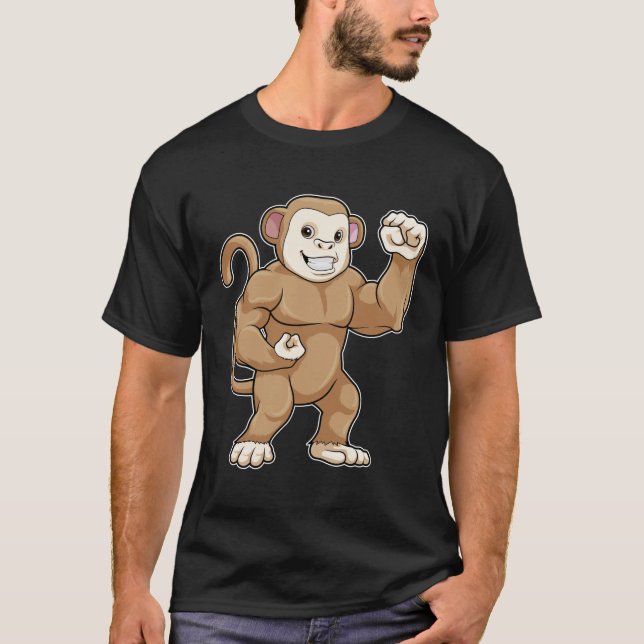 Monkey as Bodybuilder at Bodybuilding T-Shirt (Front)