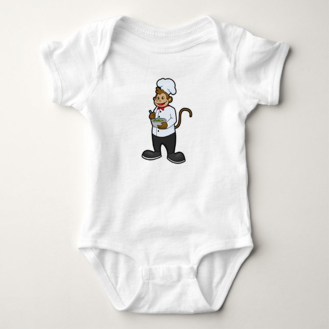 Monkey as Cook with Bowl Baby Bodysuit (Front)