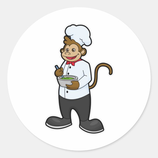 Monkey as Cook with Bowl Classic Round Sticker (Front)