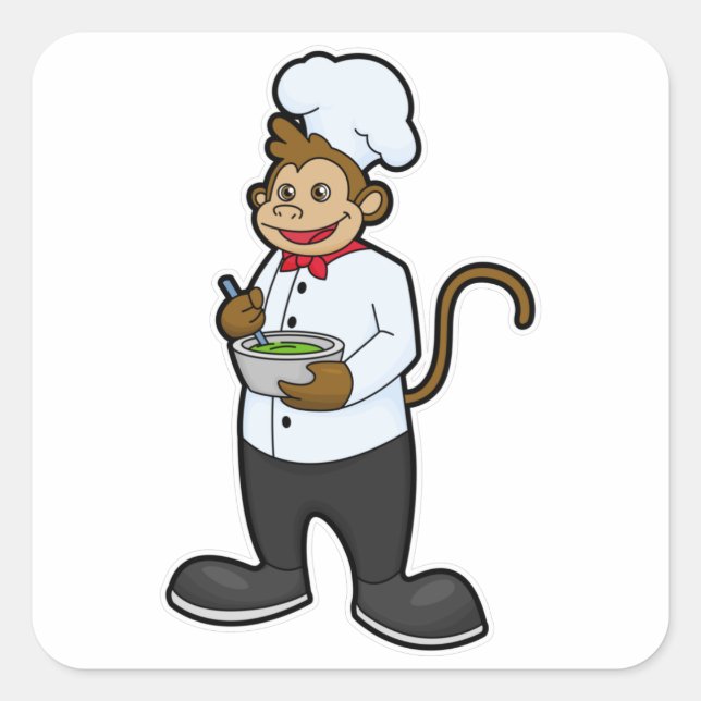 Monkey as Cook with Bowl Square Sticker (Front)