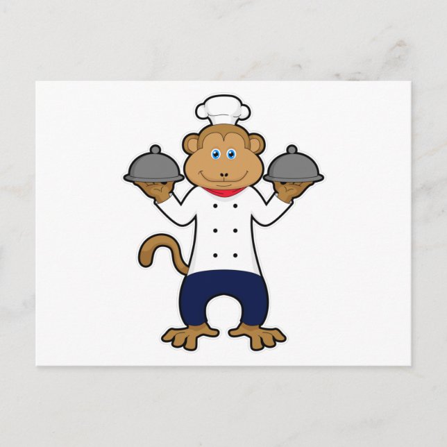 Monkey as Cook with Serving plates Postcard (Front)
