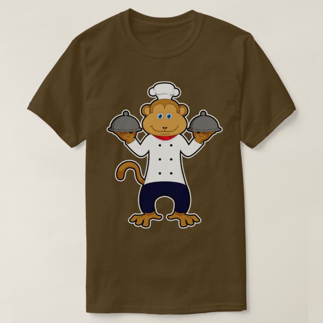 Monkey as Cook with Serving plates T-Shirt (Design Front)