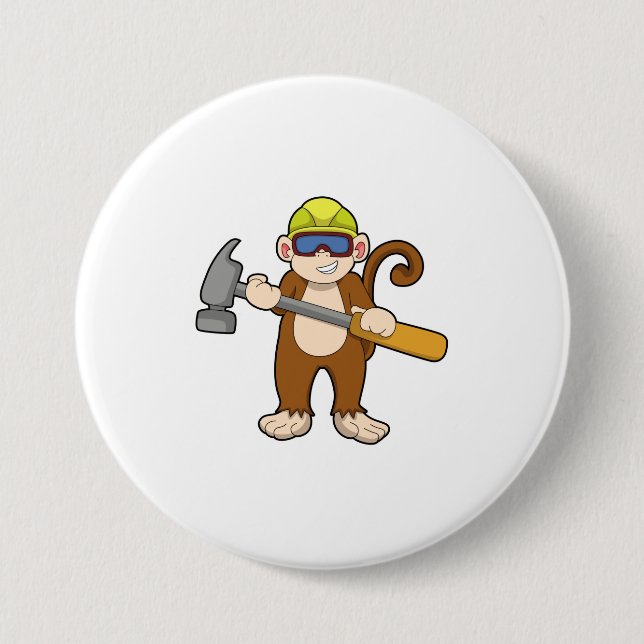 Monkey as Craftsman with Hammer 7.5 Cm Round Badge (Front)