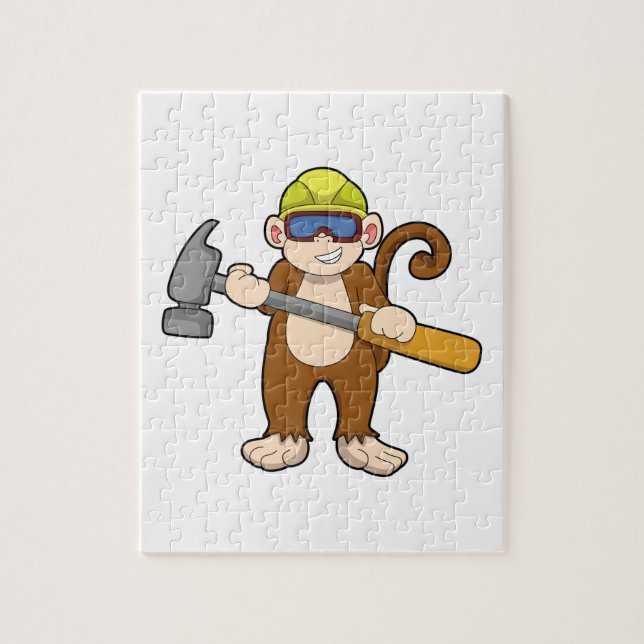 Monkey as Craftsman with Hammer Jigsaw Puzzle (Vertical)