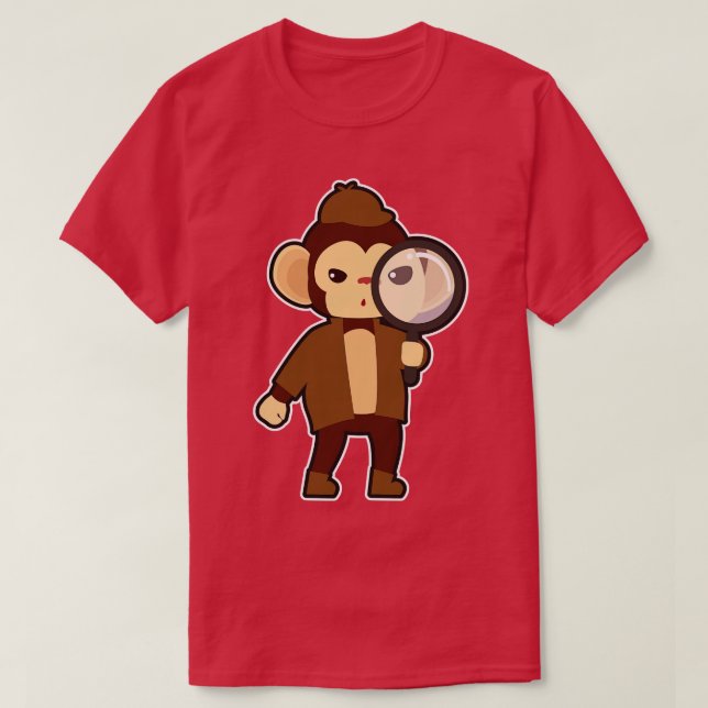 Monkey as Detective with Magnifying glass T-Shirt (Design Front)