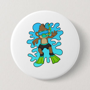 Monkey as Diver with Snorkel 7.5 Cm Round Badge