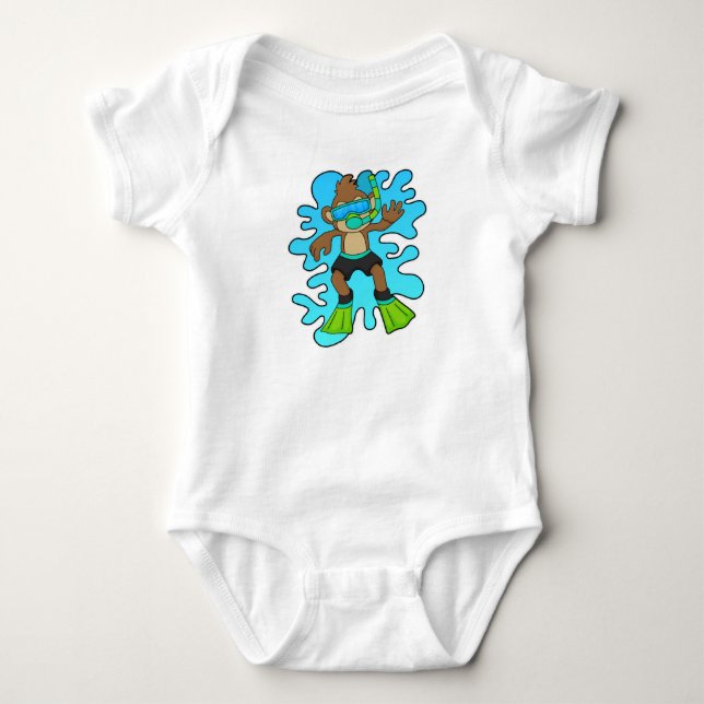 Monkey as Diver with Snorkel Baby Bodysuit (Front)