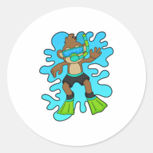 Monkey as Diver with Snorkel Classic Round Sticker